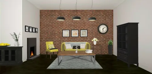 living room yellow black tone