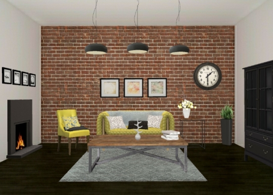living room yellow black tone Design Rendering