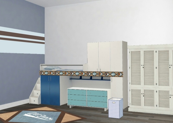 Blue Kids bedroom Design Rendering
