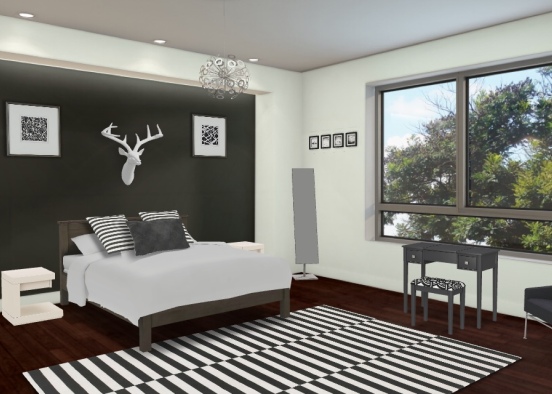 black and white bedroom Design Rendering
