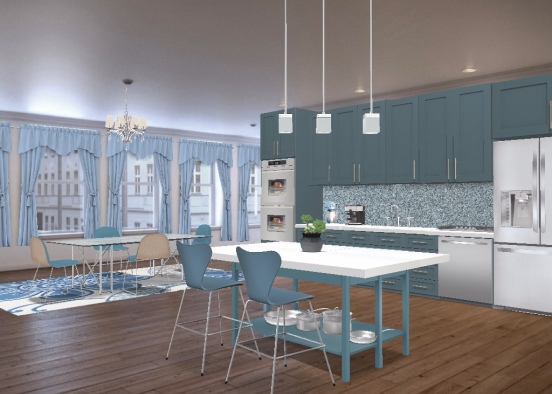 Blue Kitchen  Design Rendering