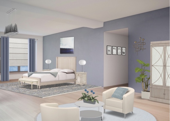 Grey & Blue Bedroom  Design Rendering
