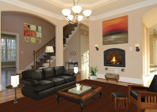 Warm and Leathery Living Design Rendering