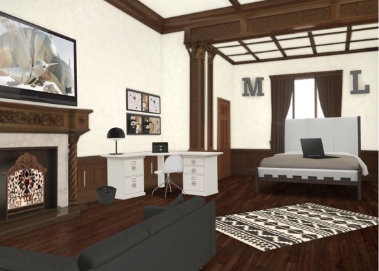 Bed and living room Design Rendering