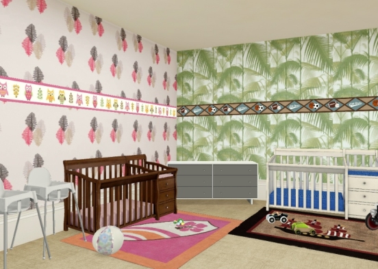 Twin Baby girl and boy room Design Rendering