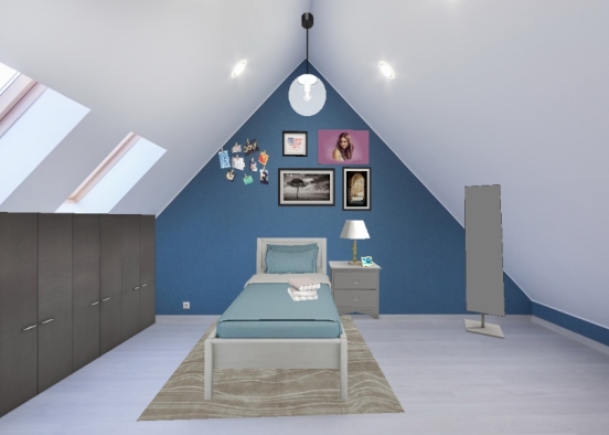 Teen's Attic Bedroom Design Rendering