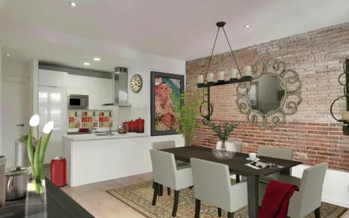 Cute brick Kitchen / dining room