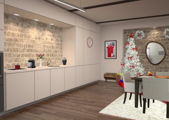 Red/white modern kitchen at Christmas  Design Rendering