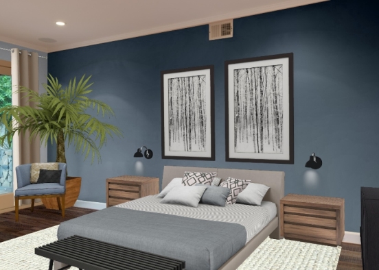 Bedroom blue grey Design Rendering