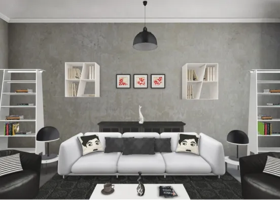 Modern black and white living room Design Rendering