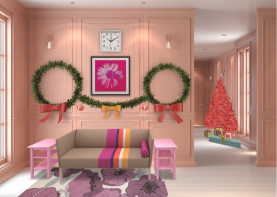 Pink and red Christmas hallway  Design Rendering
