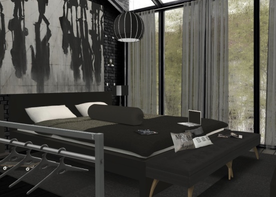 Simple Black Bedroom  Design Rendering