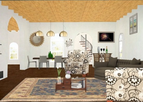 Sala de estar integrada a de jantar Design Rendering