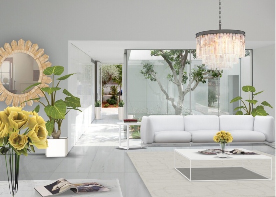Modern White Living Room Design Rendering