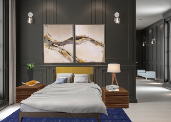 Moody Lux Bedroom Design Rendering