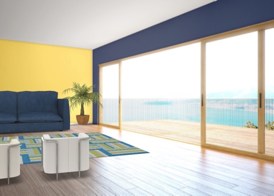 Yellow blue living room Design Rendering