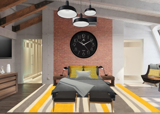 Industrial bedroom Design Rendering
