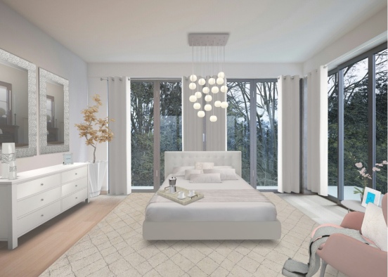 Modern white bedroom with hints of pink  Design Rendering