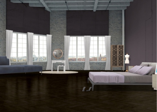Purple industrial bedroom Design Rendering