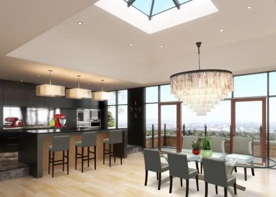 Dining Room/Kitchen Overview of the City Design Rendering