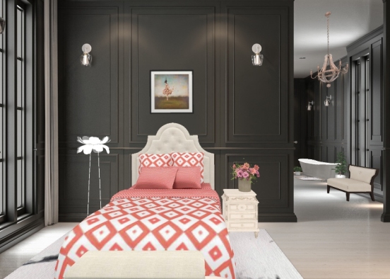 Bedroom with salmon and charcoal Design Rendering