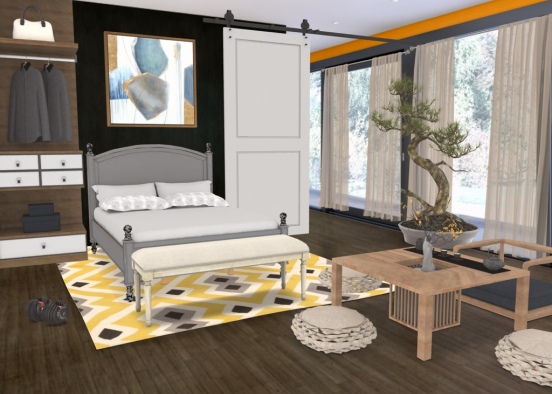 Bedroom and small living-room  Design Rendering