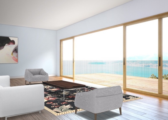 A simple living room outlooking the ocean Design Rendering