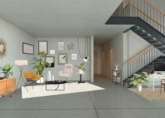 Midcentury Living Room Design Rendering