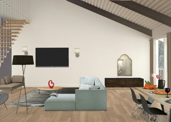 Living room and dining rooms  Design Rendering