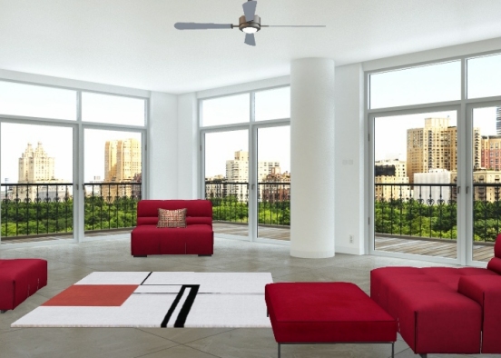 Red living room  Design Rendering