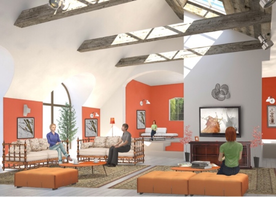 Orange white living room ..... Design Rendering