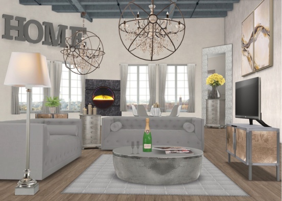 Living room and dining room  Design Rendering
