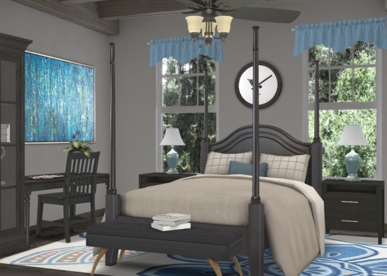 Black N Blue Bedroom Design Rendering