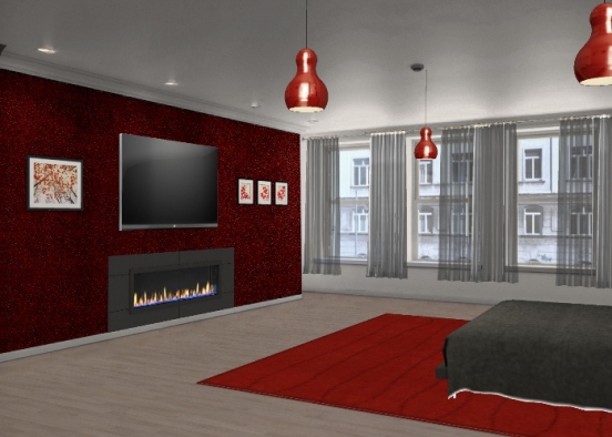 Minimalist Red Bedroom Design Rendering