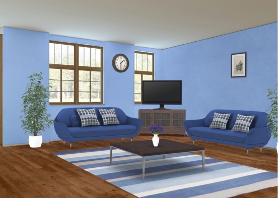 unique blue living room  Design Rendering