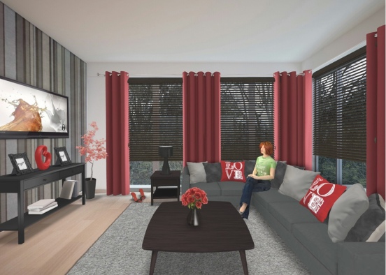 Red living room  Design Rendering
