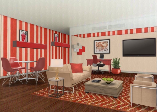A Homestyler (Template): Red and Beige Space Design Rendering