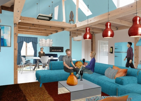 Cin's Modern turquoise living space  Design Rendering