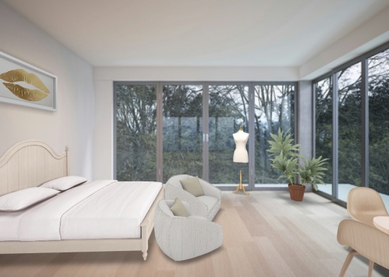 White Wooden Theme Spare Room Design Rendering