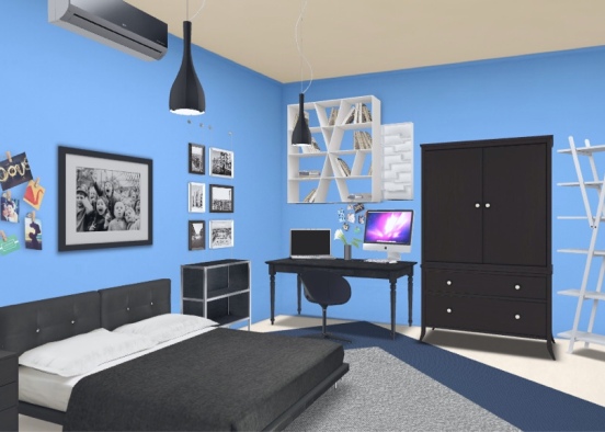 blue aesthetic bedroom design Design Rendering