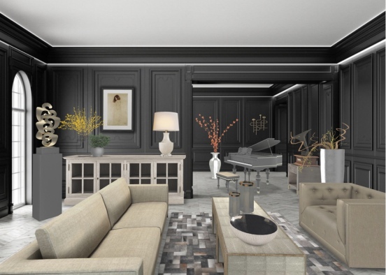 Black Living Room Design Rendering