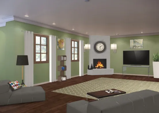 Green Living Room Design Rendering