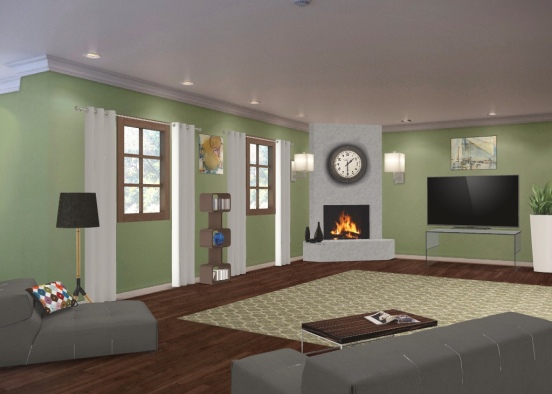 Green Living Room Design Rendering