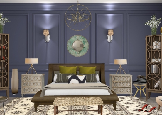 Gray Wall Warm Bedroom Design Rendering