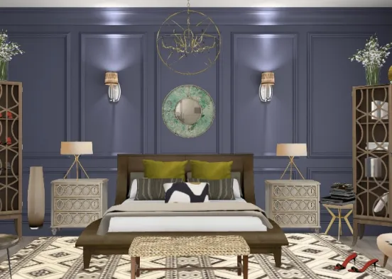 Gray Wall Warm Bedroom Design Rendering
