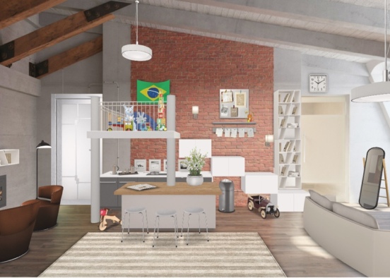 Appartement living kitchen Design Rendering