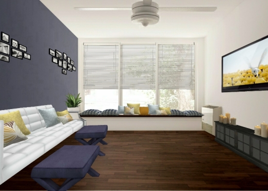 Blue and yellow living room Design Rendering