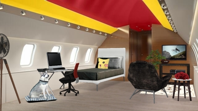 Bedroom, gaming, private jet suite, peaceful  Design Rendering