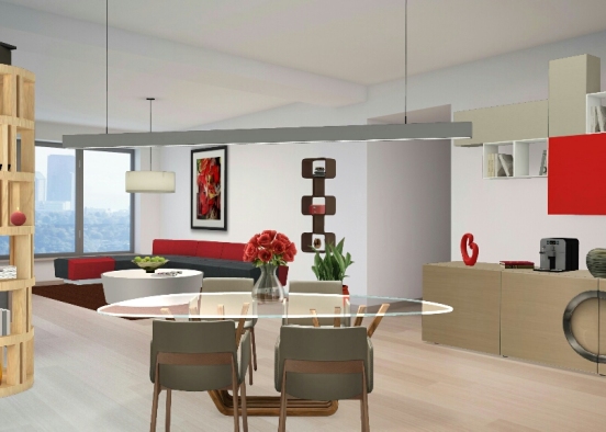Wohnzimmer in rot  Design Rendering