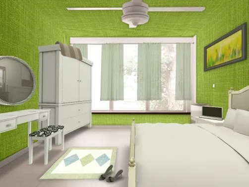 Habitación verde y blanca